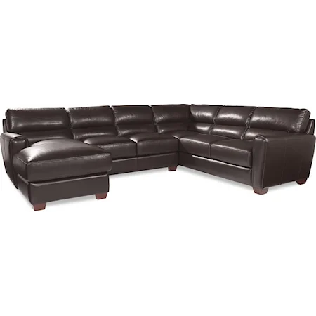 Three Piece Contemporary Leather Sectional Sofa with LAF Chaise